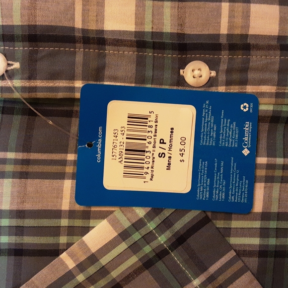 NWT Mens Columbia Blue/White/Teal Plaid Short Sleeve Button Up Shirt SZ Small - Picture 6 of 7